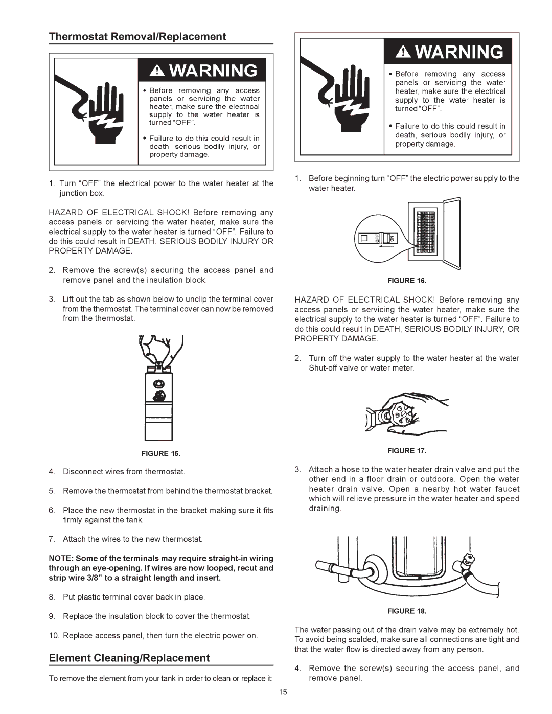 Kenmore 153.31604 owner manual Thermostat Removal/Replacement, Element Cleaning/Replacement 