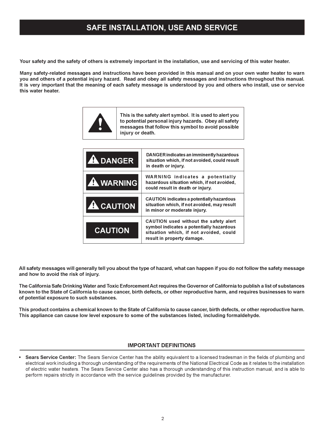 Kenmore 153.31604 owner manual Safe INSTALLATION, USE and Service 