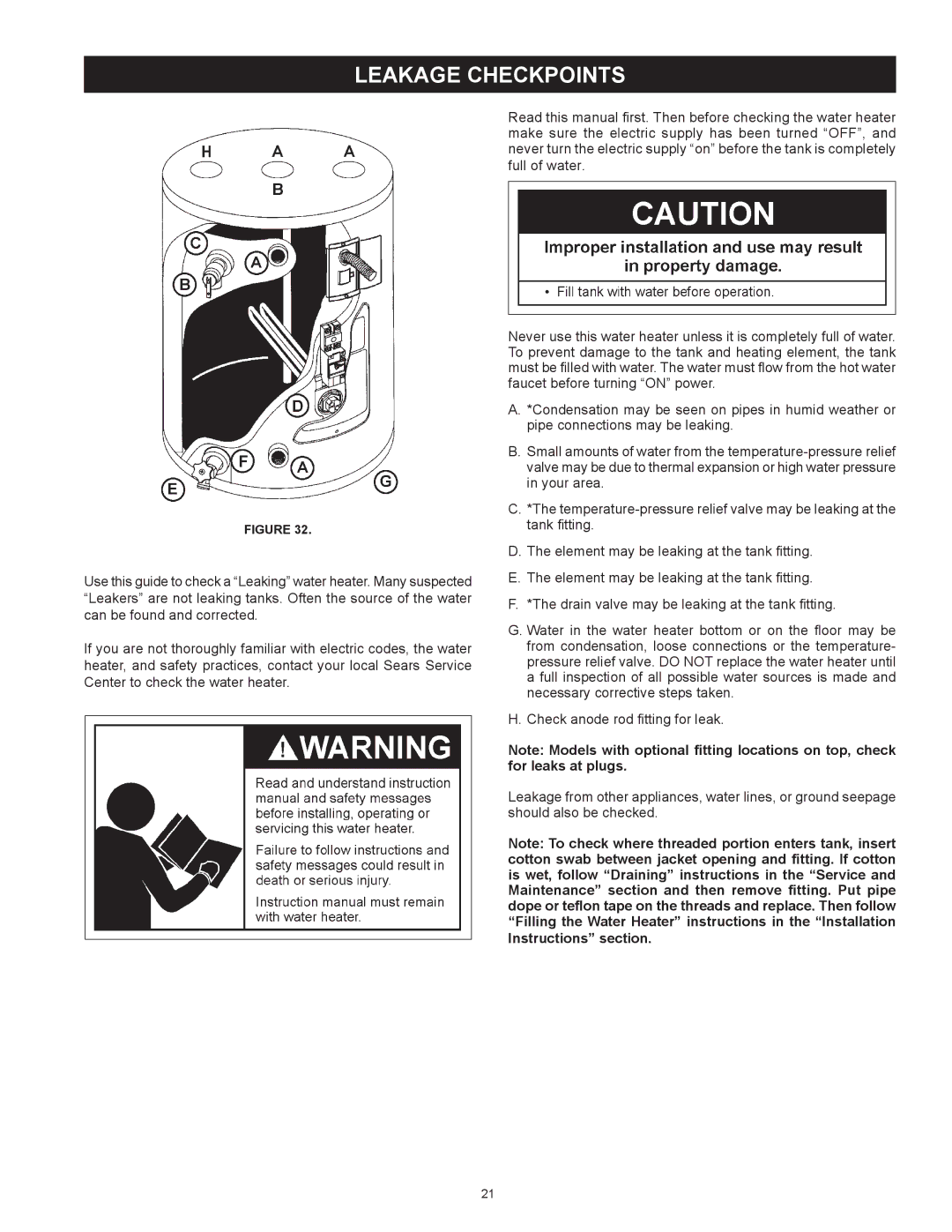 Kenmore 153.31604 owner manual Leakage Checkpoints 