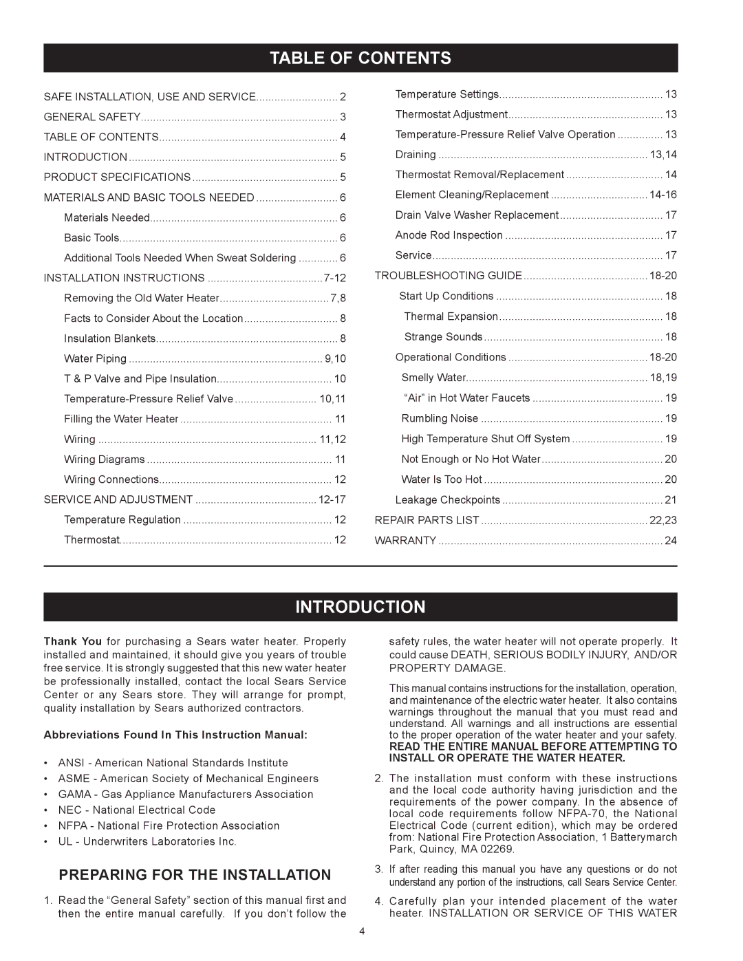 Kenmore 153.31604 owner manual Table of Contents, Introduction 