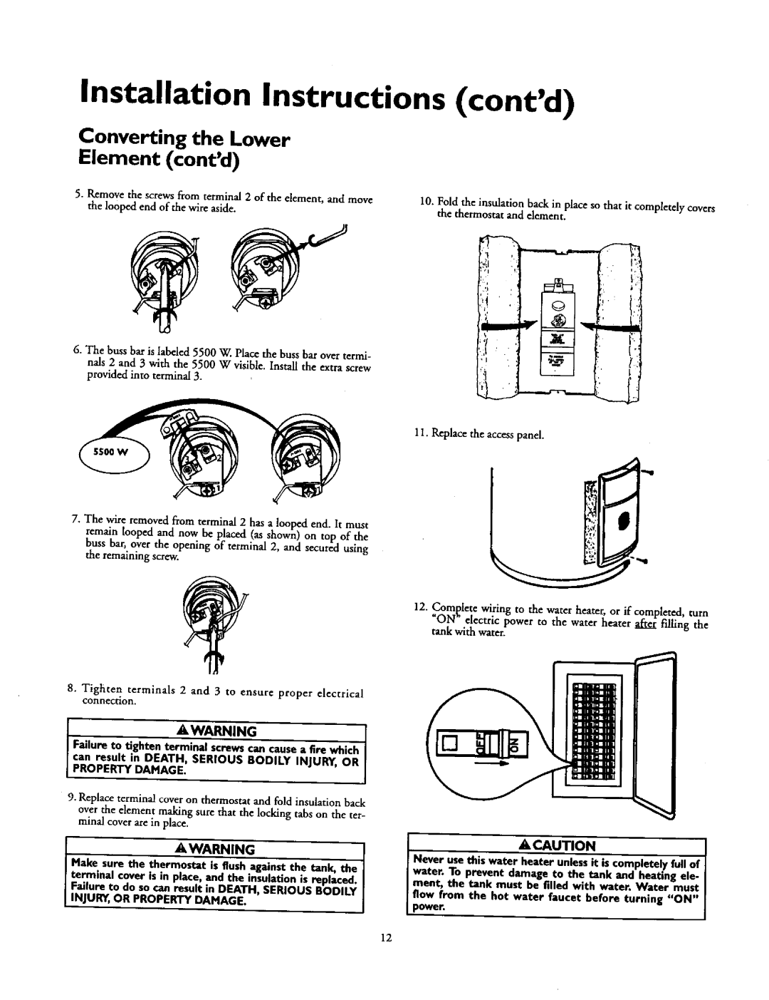 Kenmore 153.31624, 153.327240HT, 153.31614 Converting the Lower Element contd, Propertydamage, INJURY, or Property Damage 