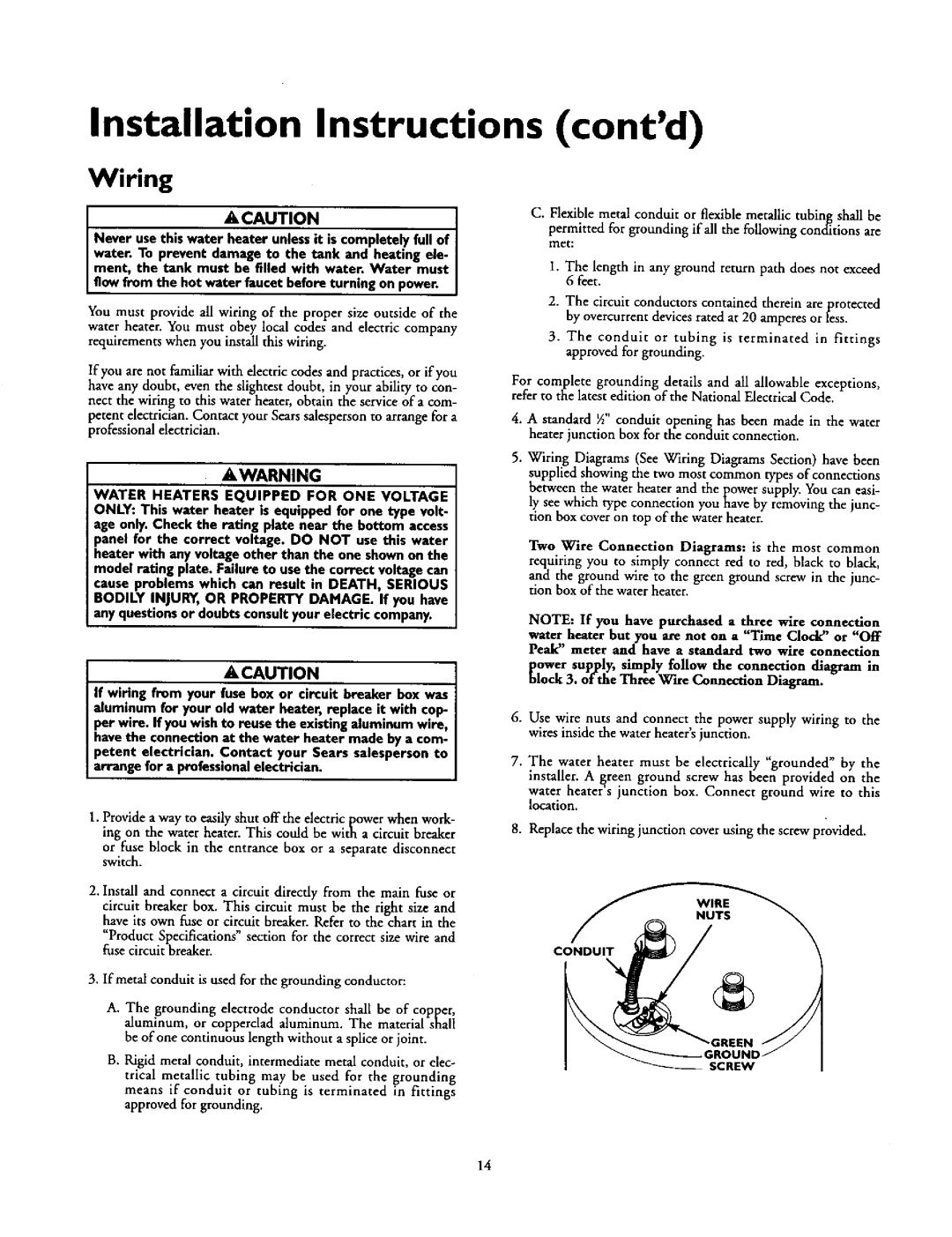 Kenmore 153.31614, 153.31624, 153.327240HT, 153.31206 owner manual Installation Instructions contd, Wiring 