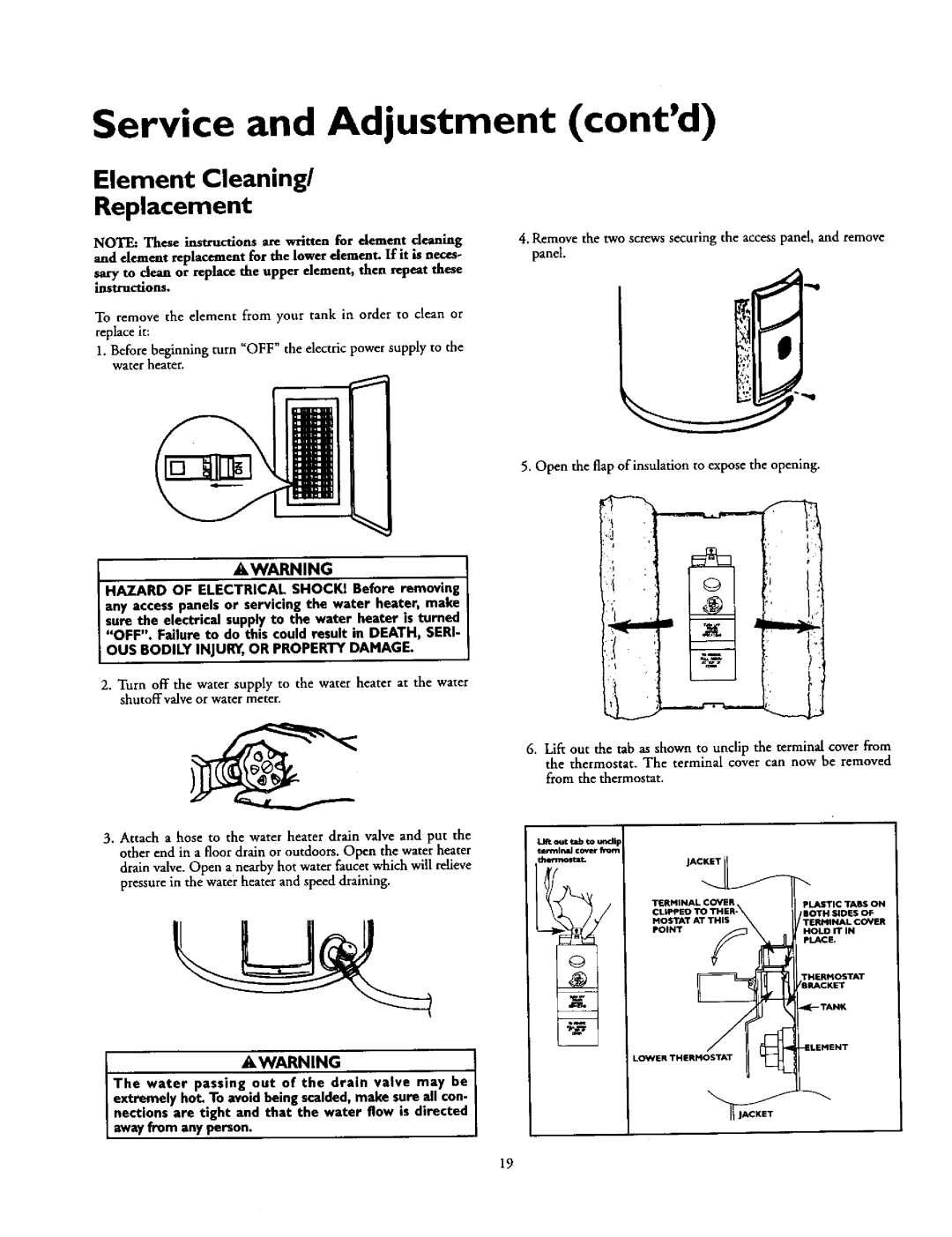 Kenmore 153.31206, 153.31624, 153.327240HT, 153.31614 Service and Adjustment contd, Element Cleaning Replacement, Awarning 