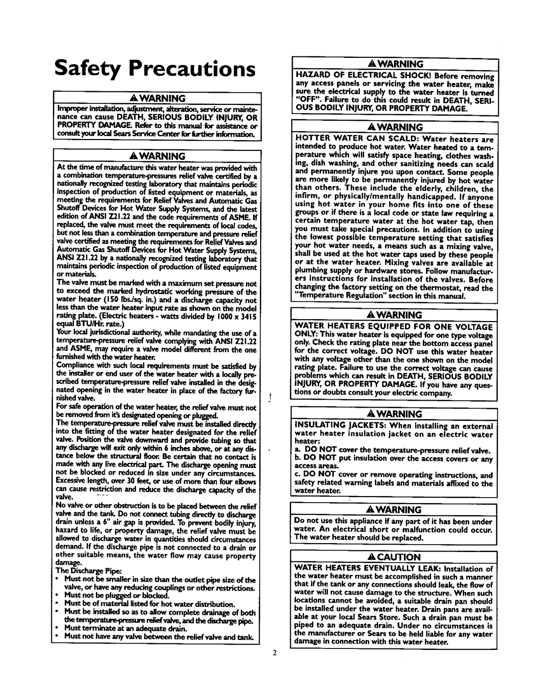 Kenmore 153.31614, 153.31624, 153.327240HT, 153.31206 Safety Precautions, Awarning, OUS Bodily INJURY, or Property Damage 