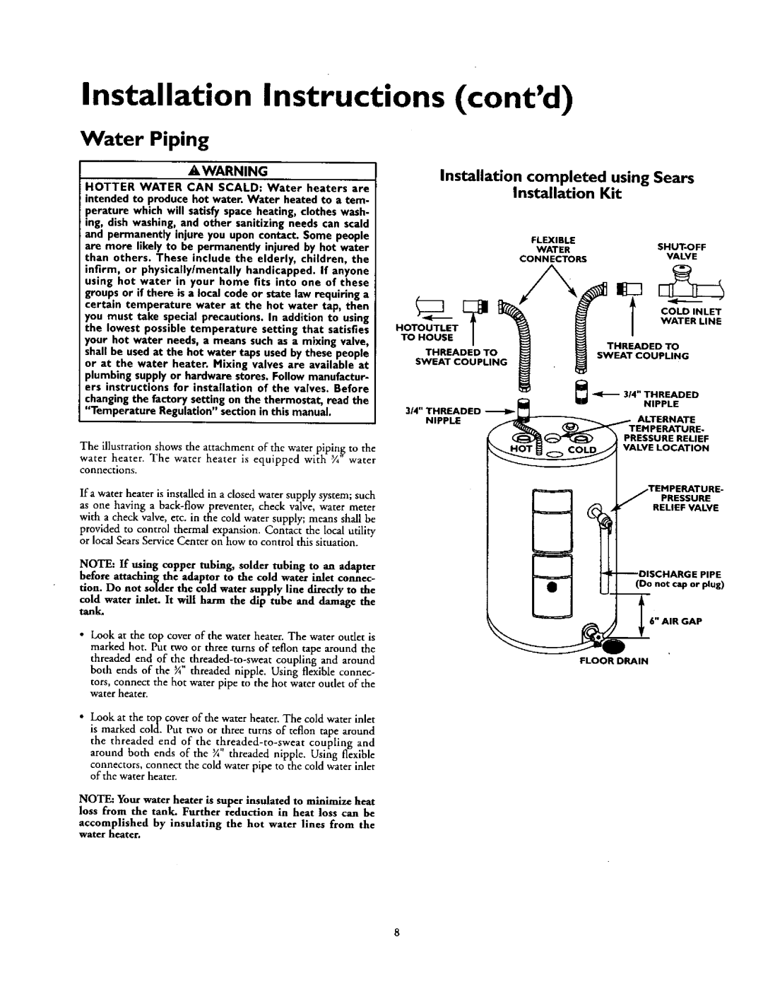 Kenmore 153.31624, 153.327240HT, 153.31614, 153.31206 owner manual Water Piping, Connectorsvalve 