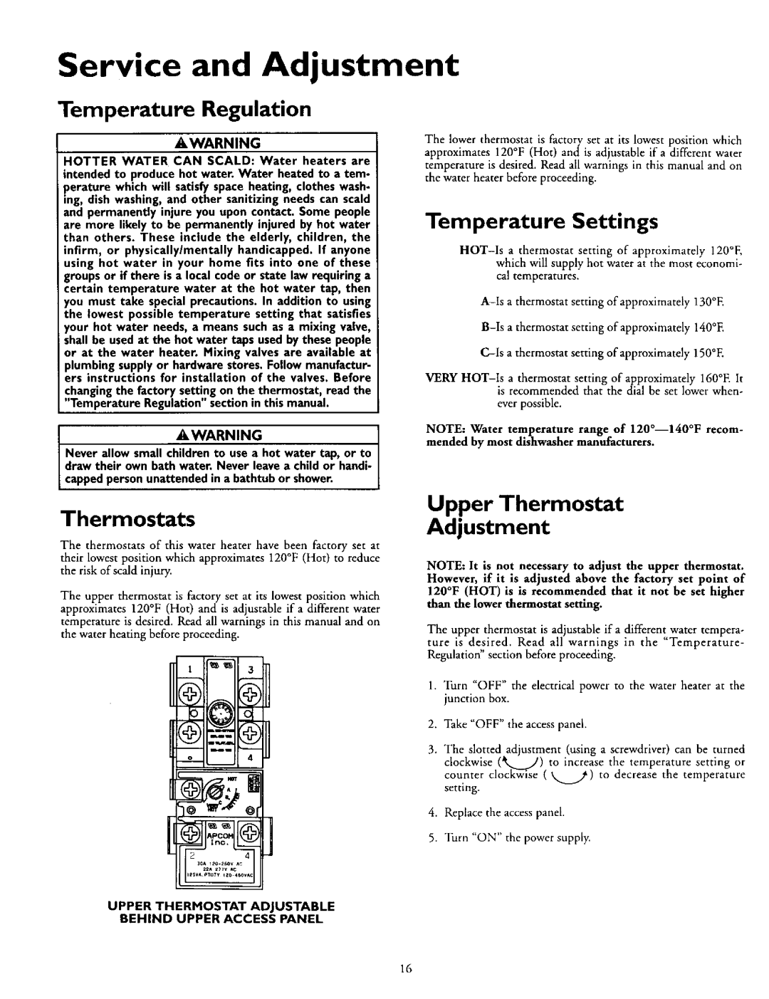 Kenmore 153.316455, 153.316554 Service and Adjustment, Temperature Regulation, Temperature Settings, Thermostats 