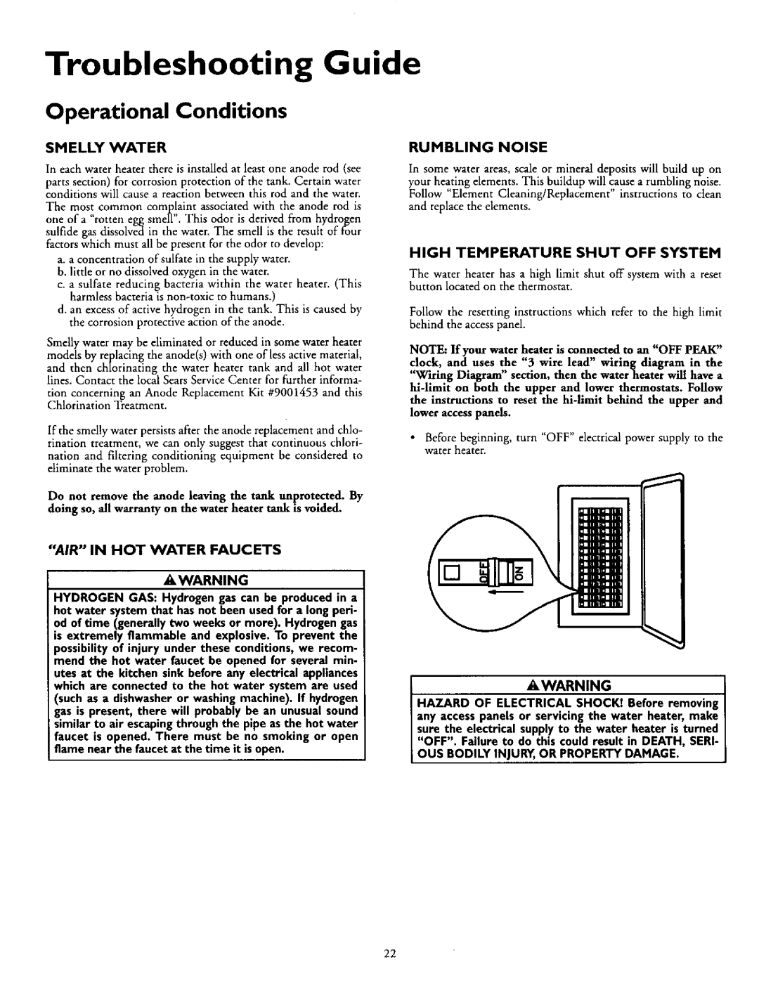 Kenmore 153.316755, 153.316554, 153.316555, 153.316455, 153.316754 High Temperature Shut OFF System, AIR in HOT Water Faucets 