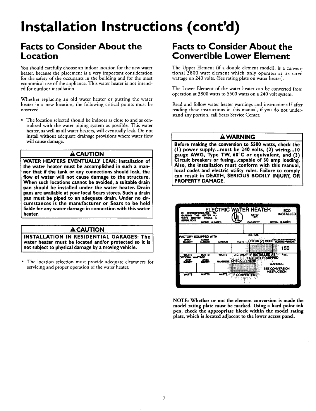 Kenmore 153.316454, 153.316554 Installation Instructions contd, Facts to Consider About the Location, Property Damage 