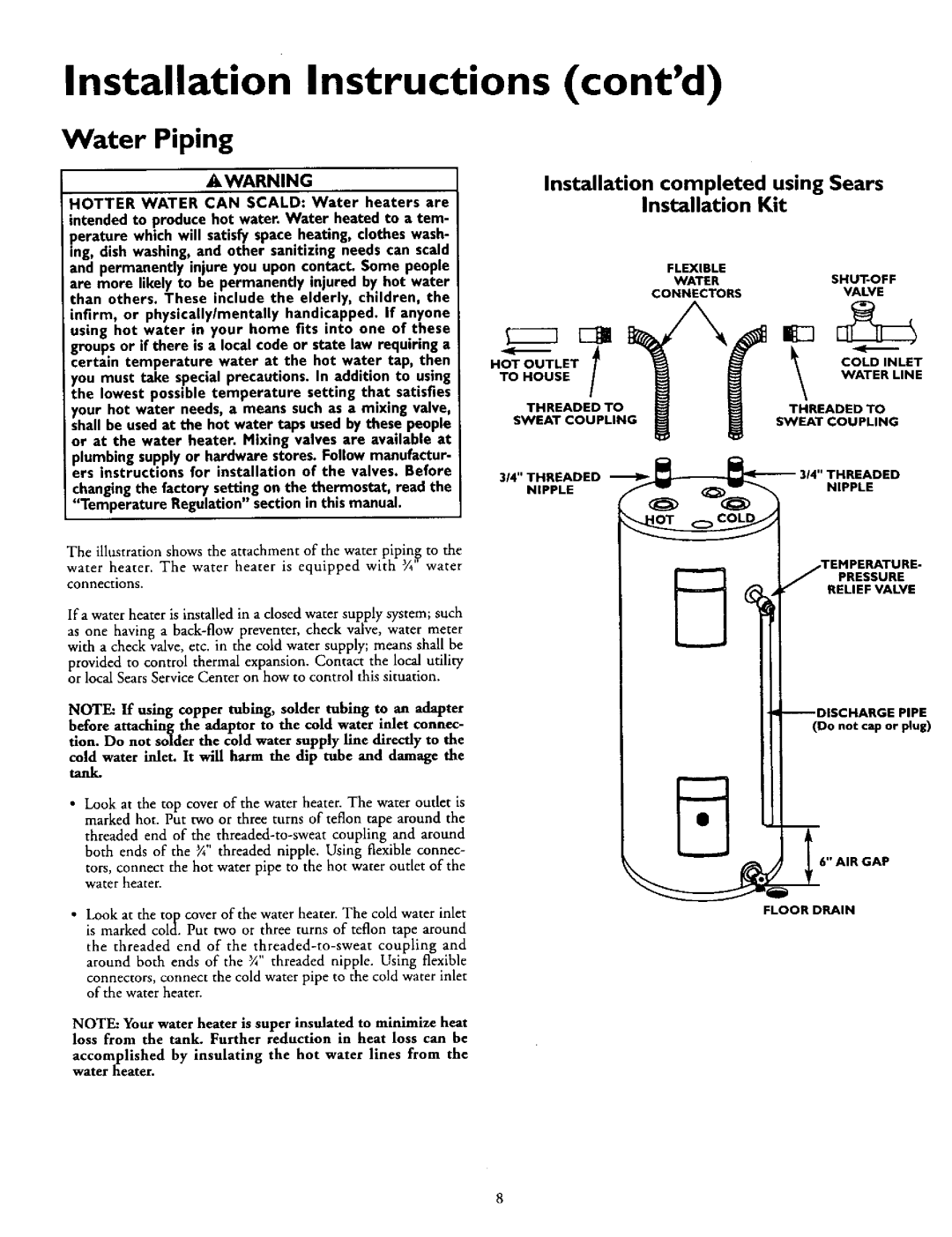 Kenmore 153.316755, 153.316554, 153.316555, 153.316455, 153.316754 Water Piping, Installation completed Using Sears Kit 