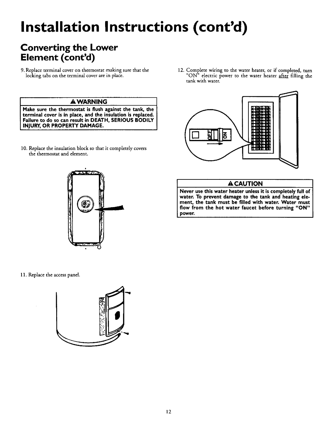 Kenmore 153.316153, 153.316554, 153.316555, 153.316455 Installation Instructions contd, Converting the Lower Element contd 