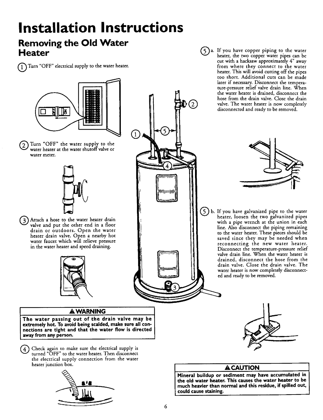 Kenmore 153.316655, 153.316554, 153.316555, 153.316455, 153.316754 Installation Instructions, Removing the Old Water Heater 