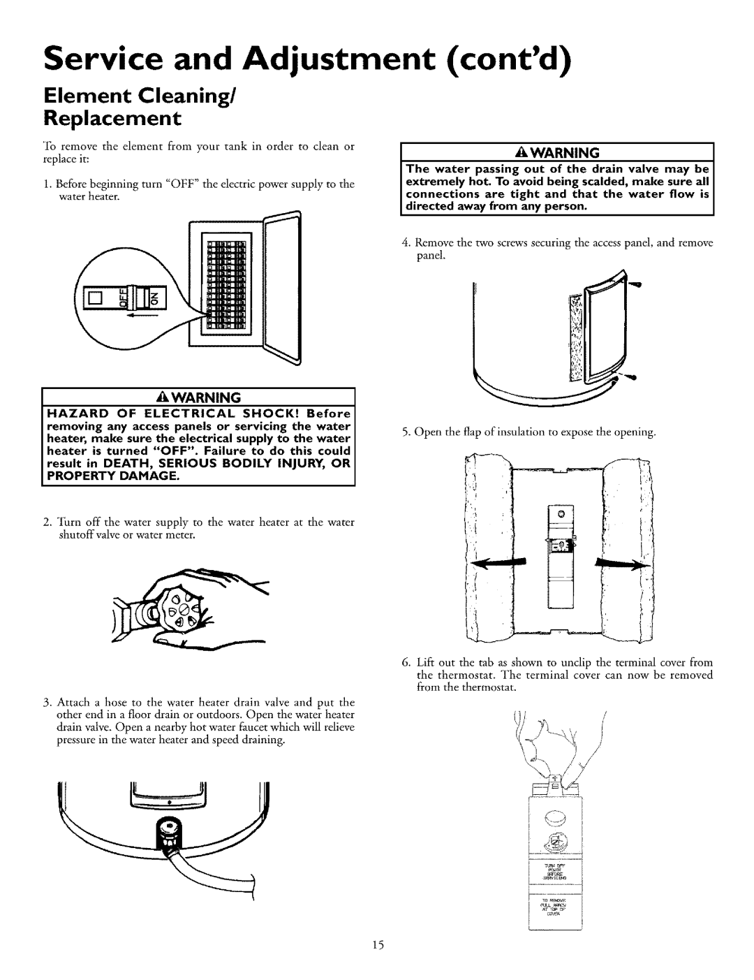 Kenmore 153.31702 owner manual Element Cleaning Replacement, Directed away from any person 