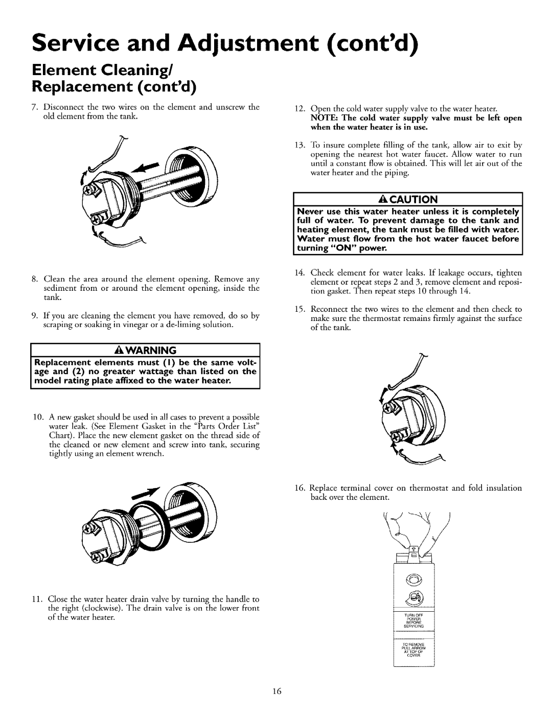 Kenmore 153.31702 owner manual Element Cleaning Replacement contd 