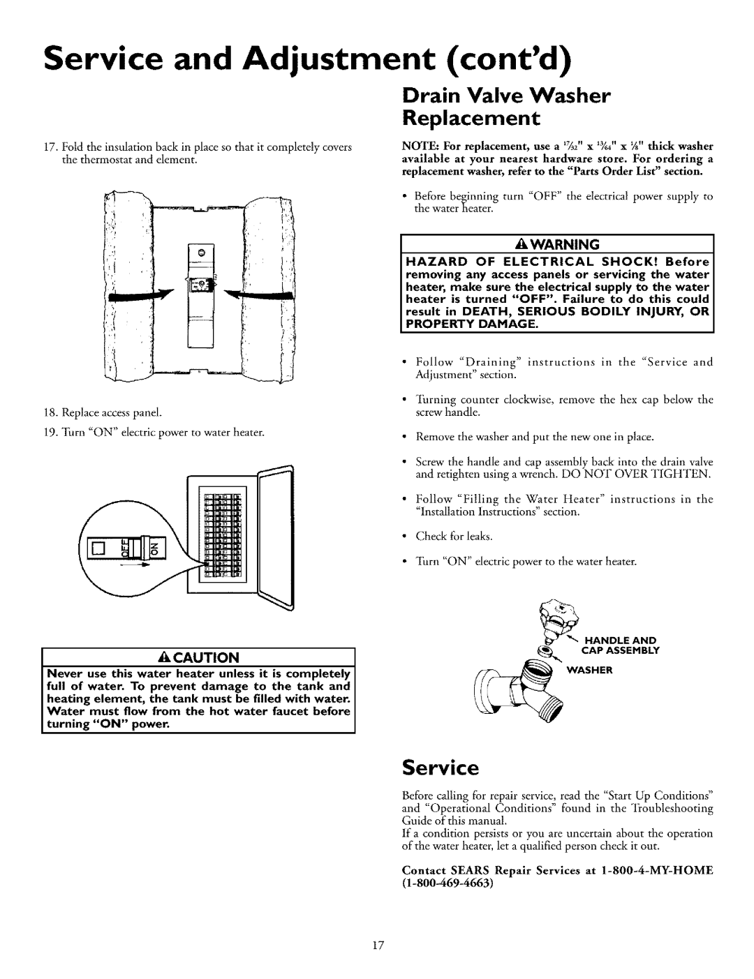 Kenmore 153.31702 owner manual Drain Valve Washer Replacement, Replacement washer, refer to the Parts Order List section 