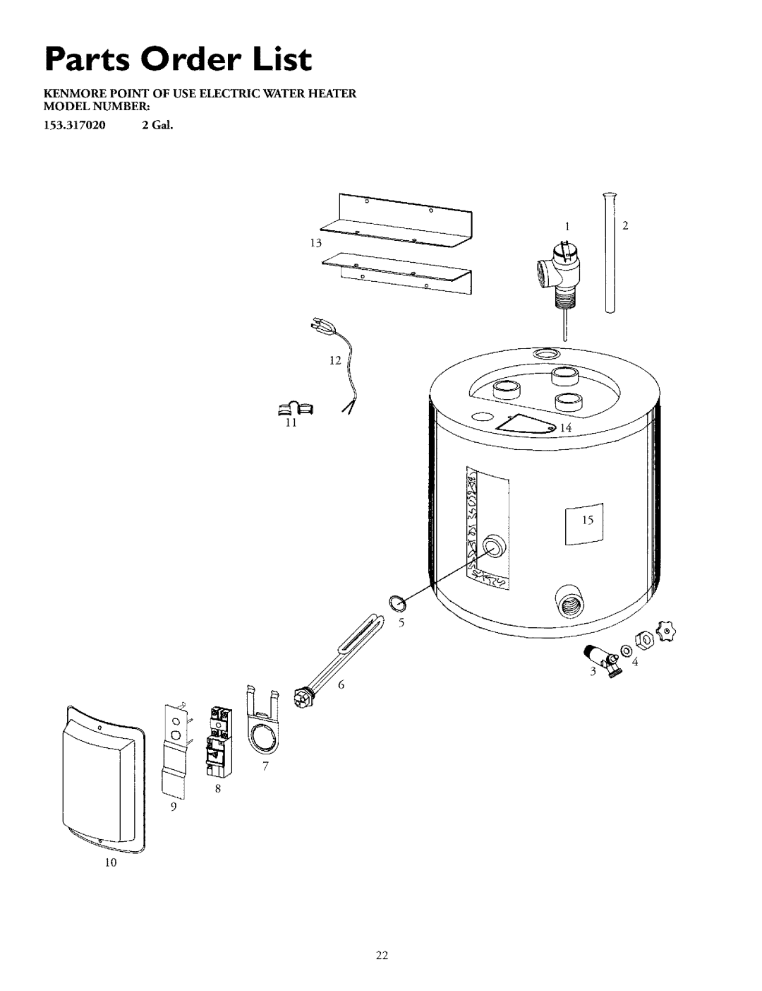 Kenmore 153.31702 owner manual Parts Order List 