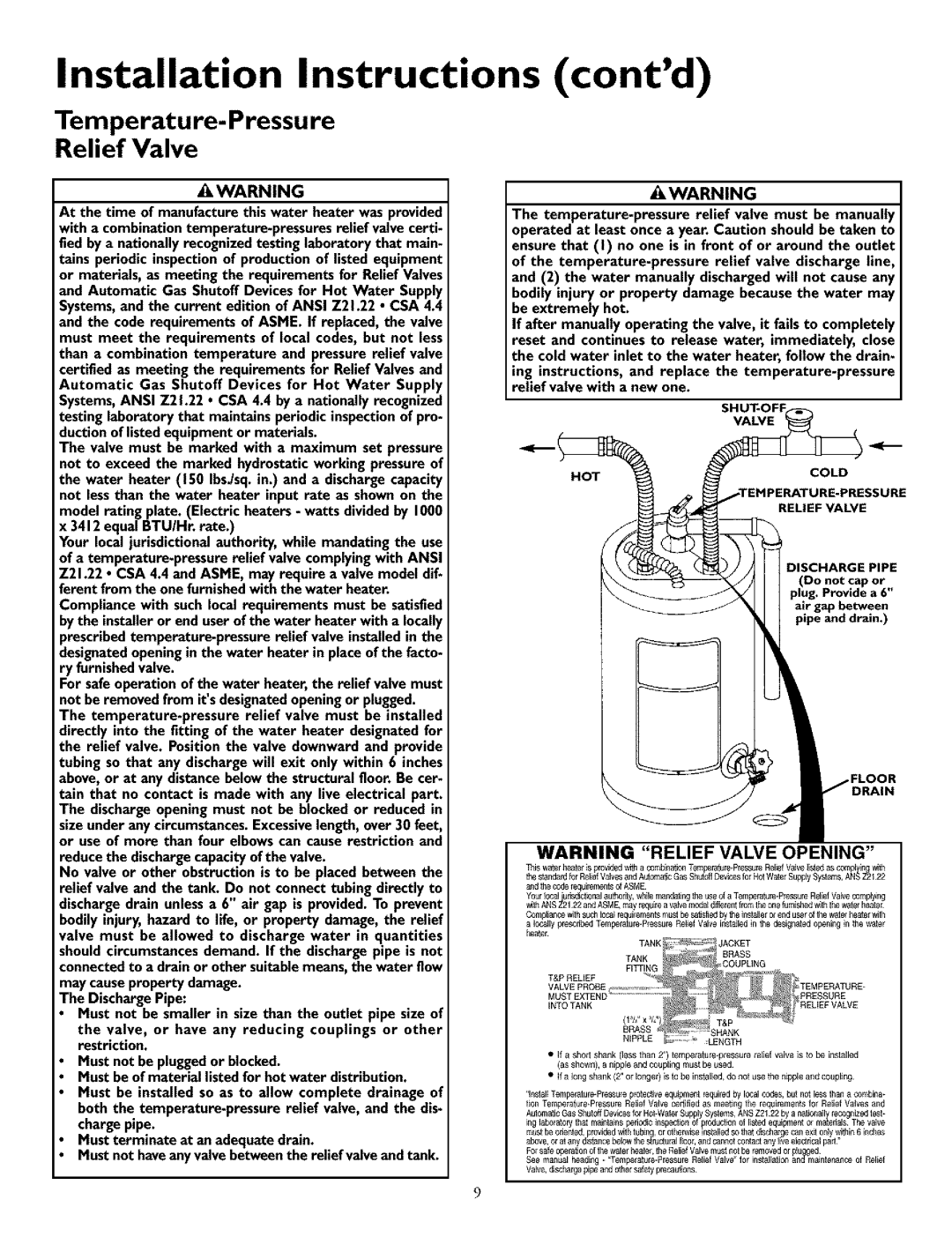 Kenmore 153.31702 owner manual Temperature-Pressure Relief Valve, Drain 