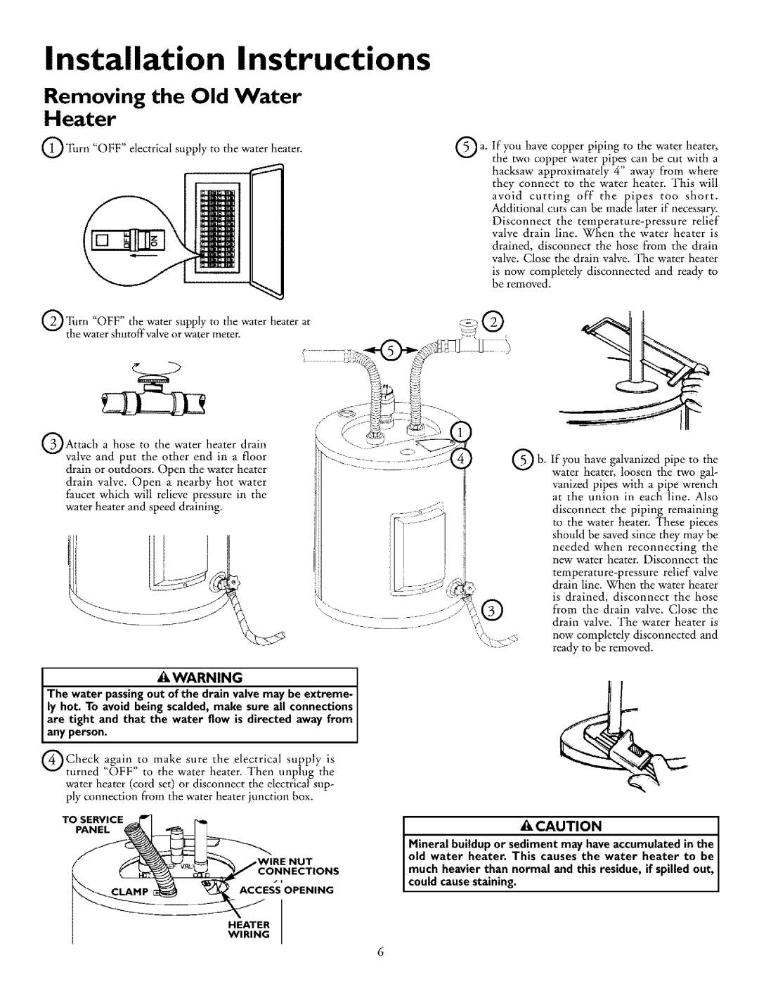 Kenmore 153.31702 owner manual Installation Instructions, Removing the Old Water Heater, Cautioni 