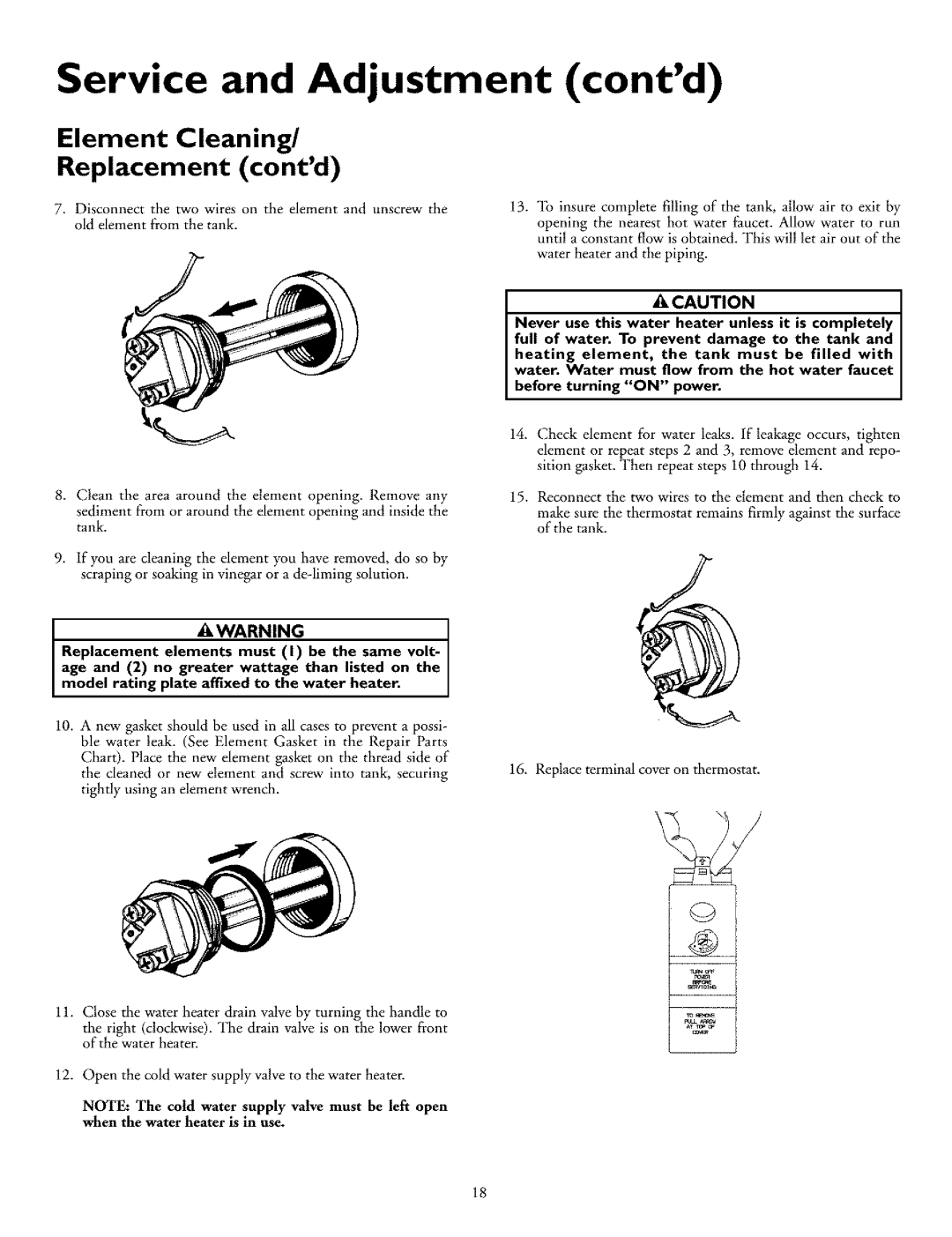 Kenmore 153.318131, 153.318031 owner manual Element Cleaning Replacement contd 