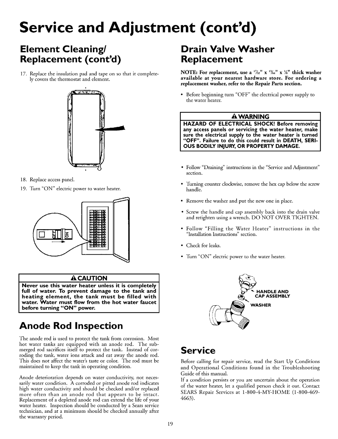 Kenmore 153.318031, 153.318131 owner manual Drain Valve Washer Replacement, Service, OUS Bodily INJURY,OR Property Damage 