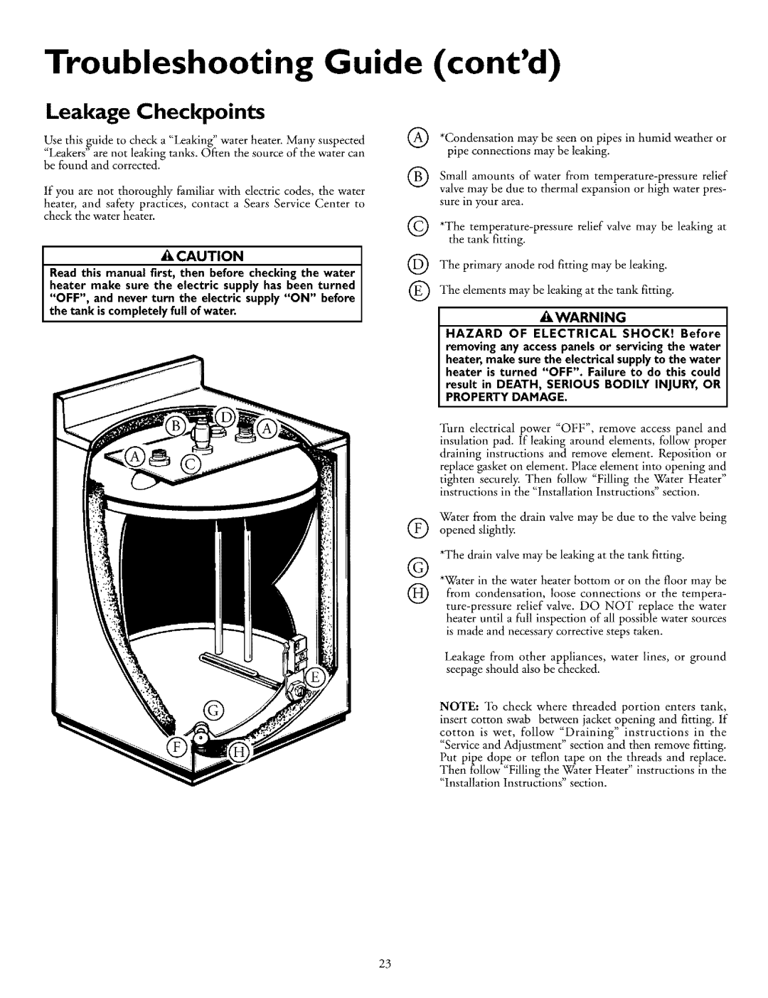 Kenmore 153.318031, 153.318131 owner manual Leakage Checkpoints 