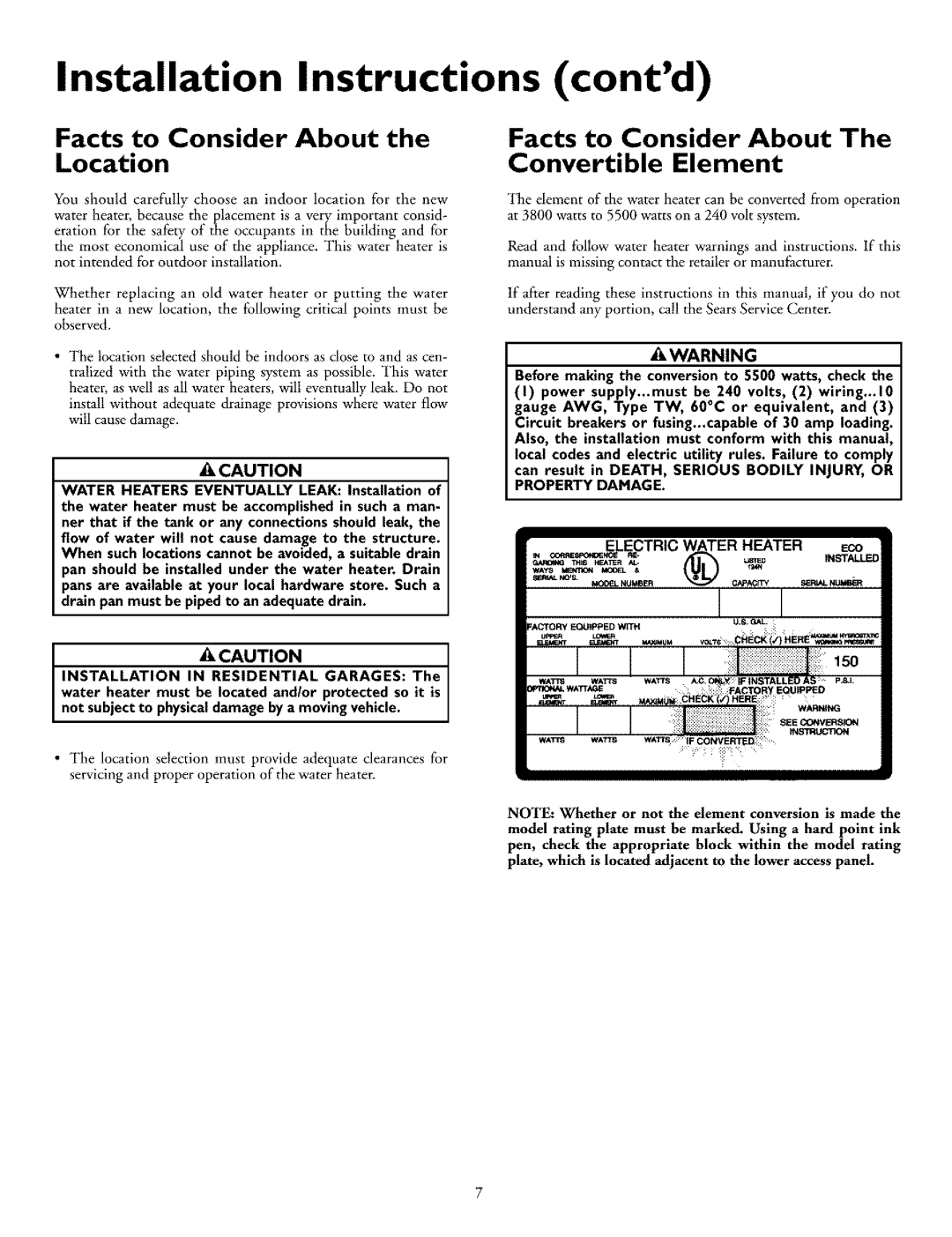 Kenmore 153.318031, 153.318131 owner manual Installation Instructions contd, Facts to Consider About the Location 