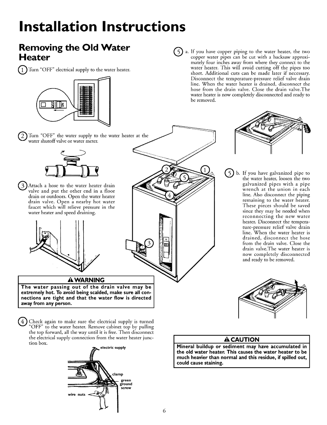 Kenmore 153.318131, 153.318031 Installation Instructions, Removing the Old Water Heater, Cautionj, awayfrom any person 