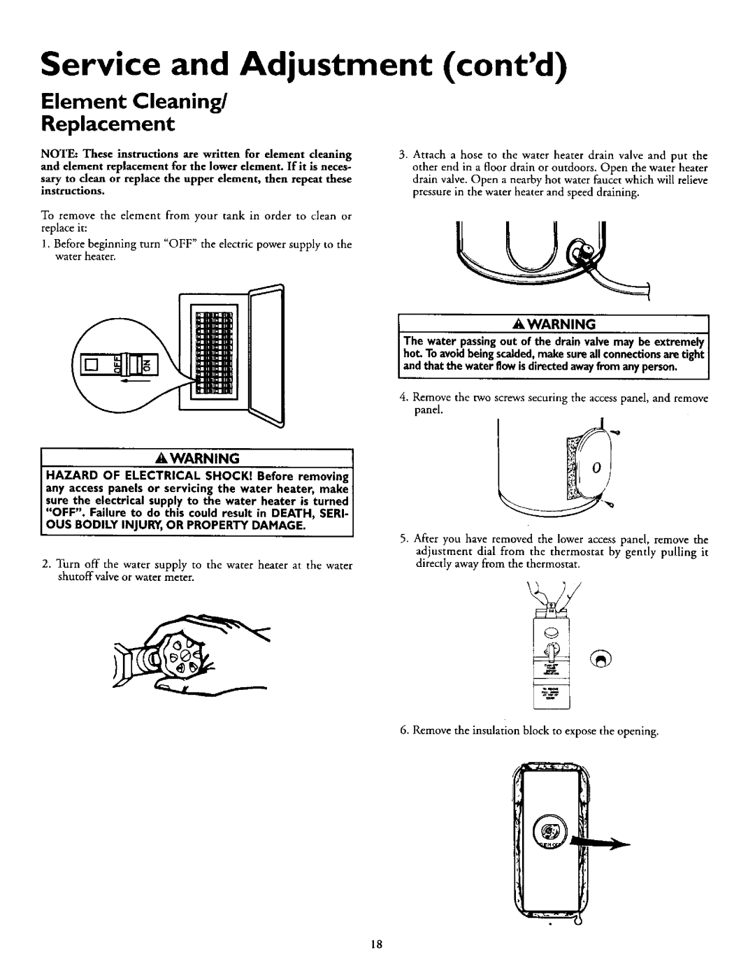 Kenmore 153.320692 HT, 153.320492 HT, 153.320893 HT, 153.320892 HT, 153.320592 HT Element Cleaning Replacement, Awarning 