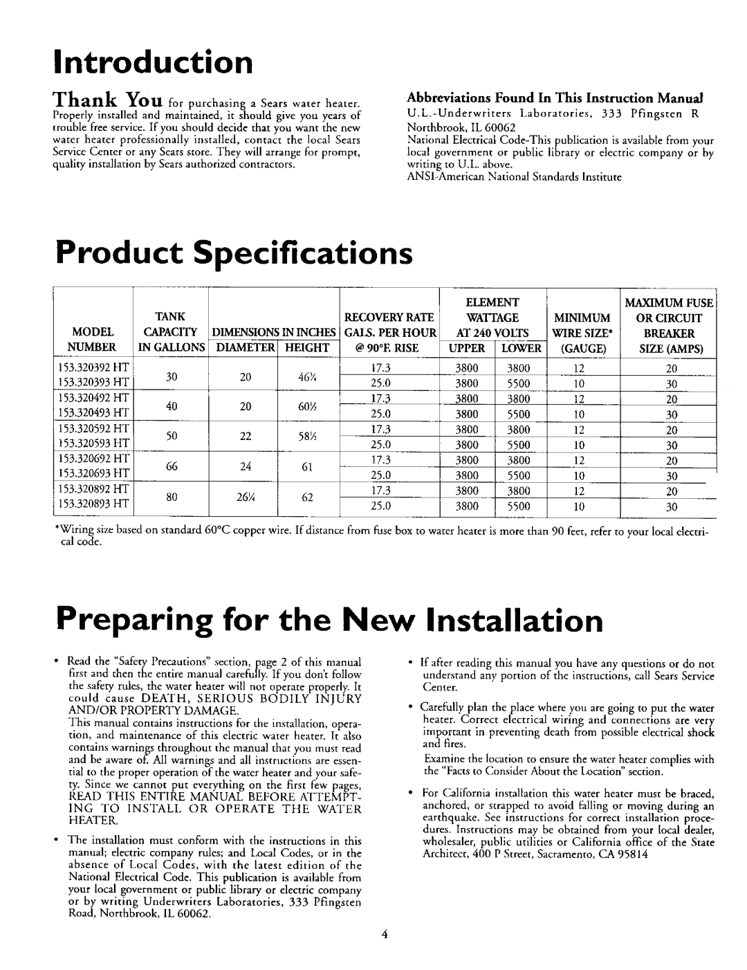 Kenmore 153.320393 HT, 153.320492 HT, 153.320893 HT, 153.320892 HT owner manual Product, Preparing for the New, Installation 