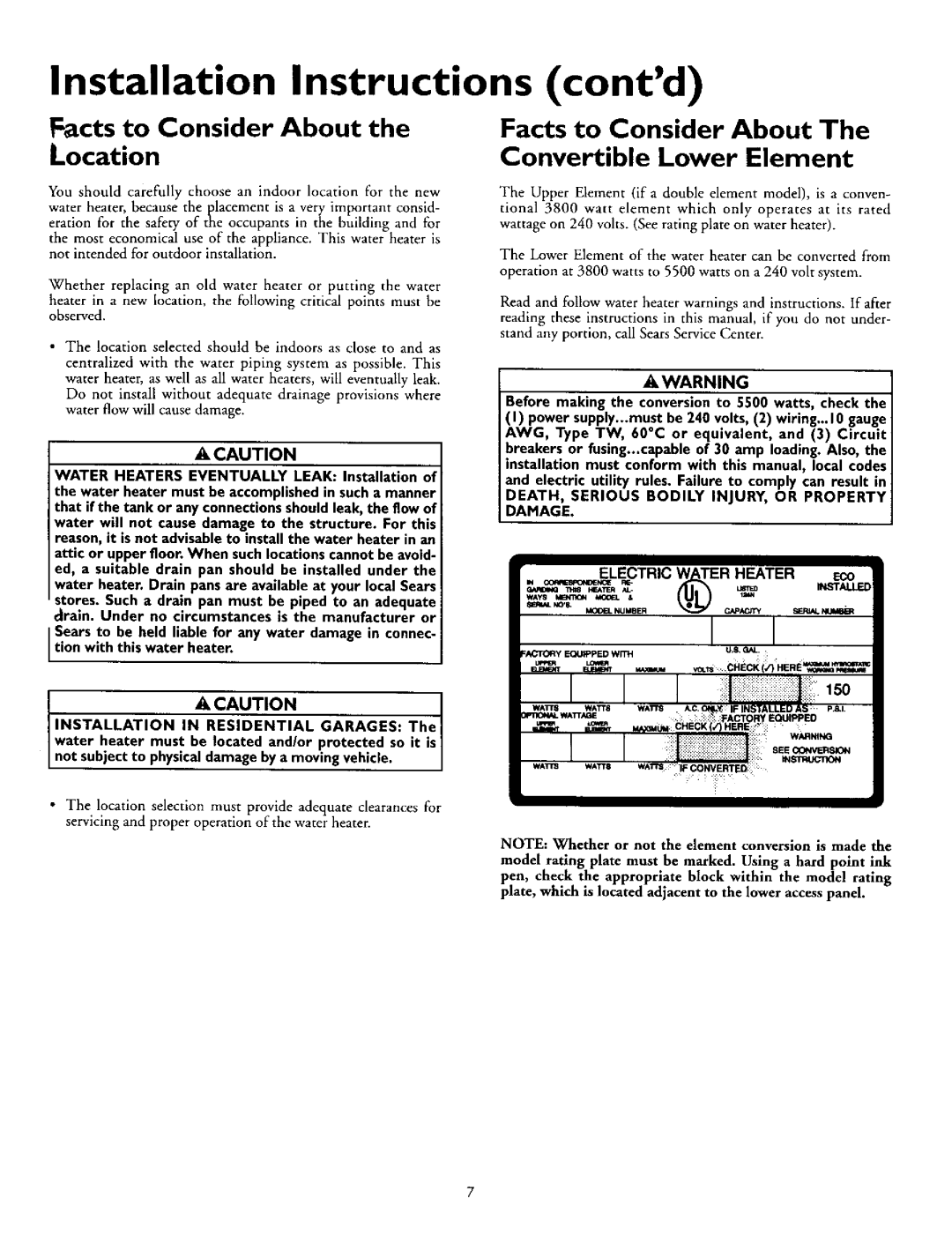 Kenmore 153.320392 HT, 153.320492 HT Installation Instructions contd, DEATH. Serious Bodily INJURY. or Property Damage 