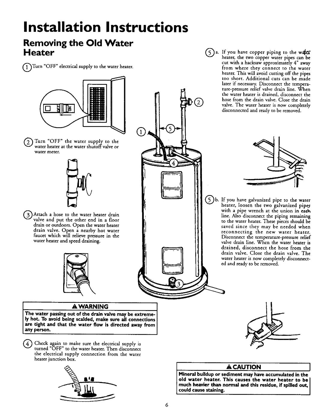 Kenmore 153.320693 HT, 153.320492 HT, 153.320893 HT Installation Instructions, Removing the Old Water Heater, Awarning 