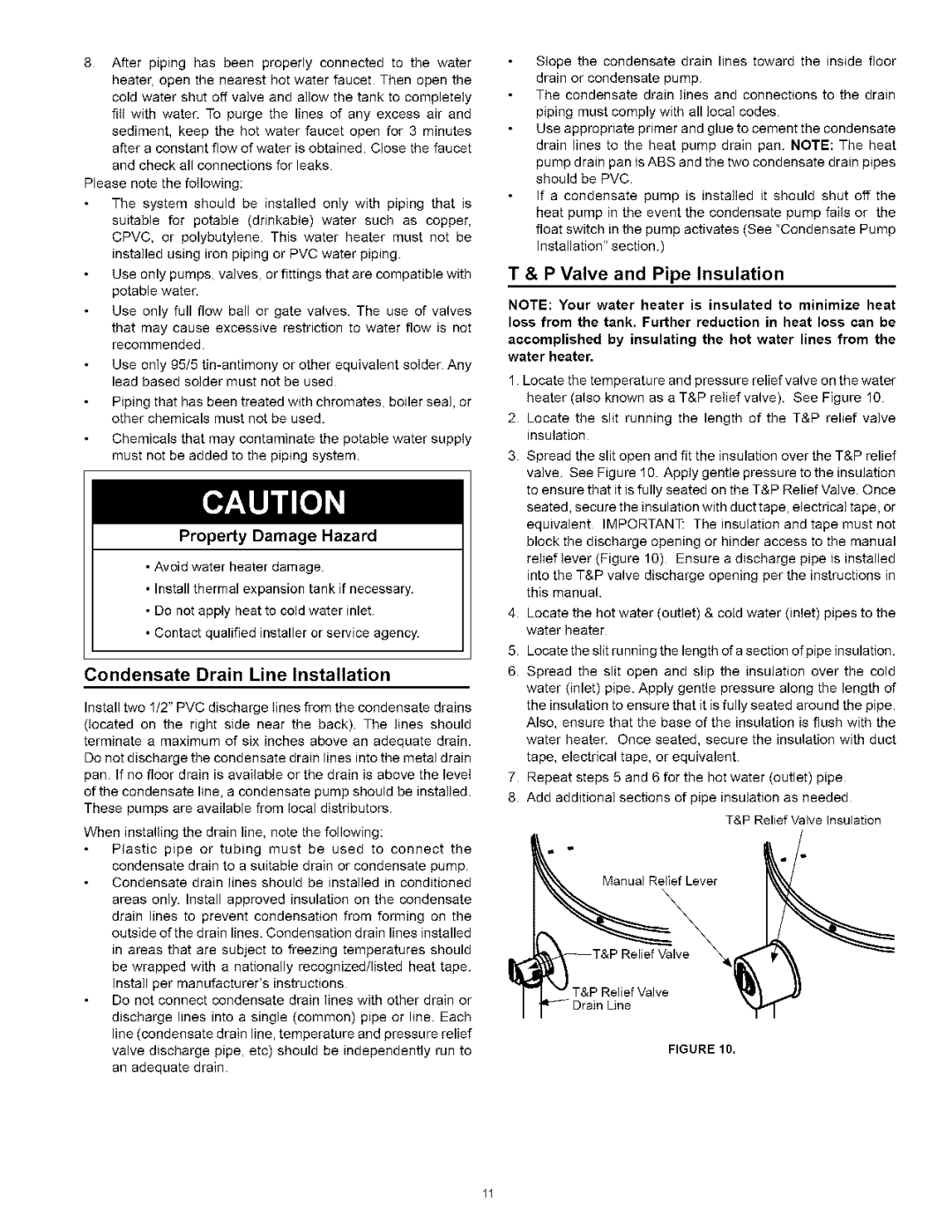 Kenmore 153.32116, 153.32118 manual Condensate Drain Line Installation, Valve and Pipe Insulation, Property Damage Hazard 