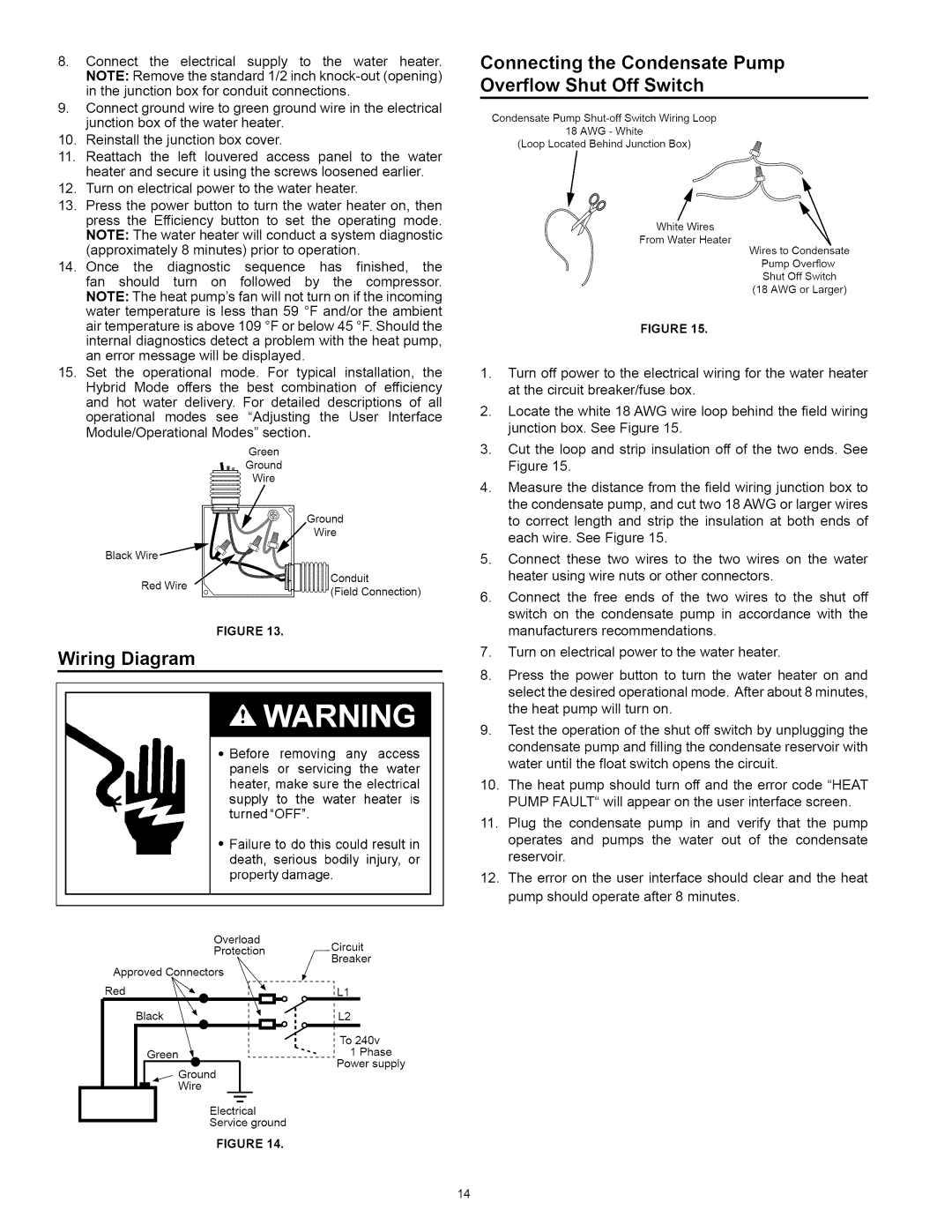 Kenmore 153.32118, 153.32116 manual Wiring Diagram, Connecting the Condensate Pump Overflow Shut Off Switch 