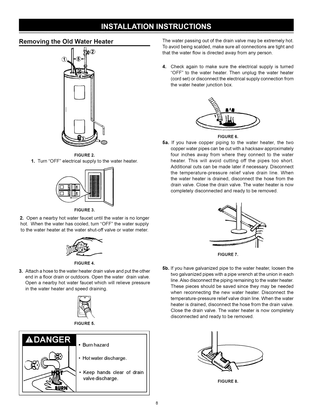 Kenmore 153.32118, 153.32116 manual Removing the Old Water Heater 