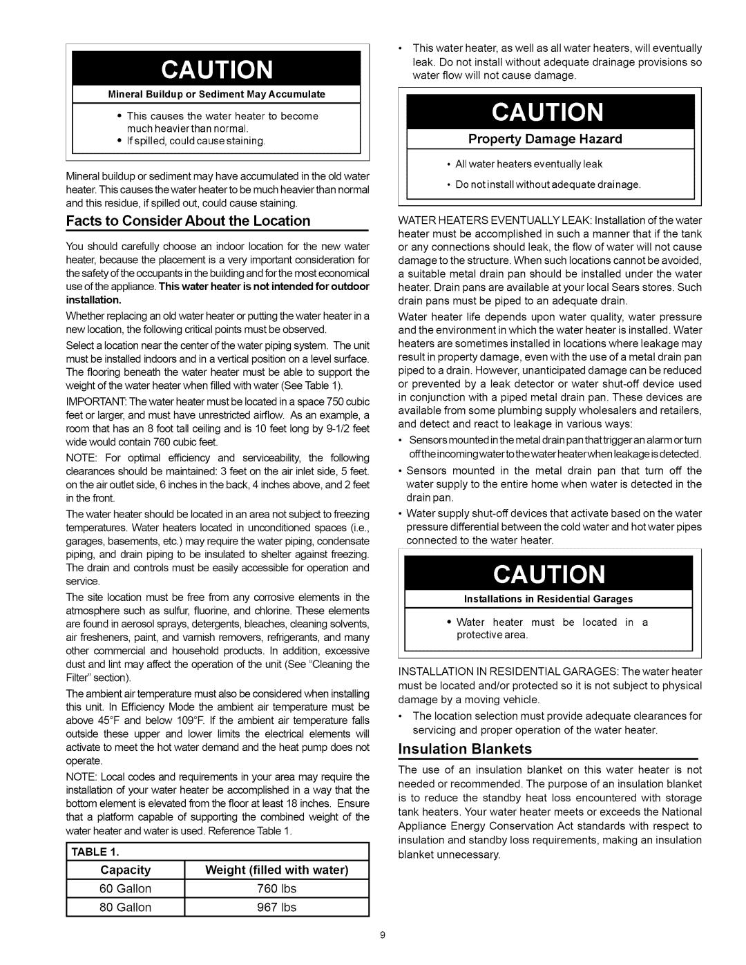 Kenmore 153.32116, 153.32118 manual Facts to Consider About the Location, Insulation Blankets, With water 