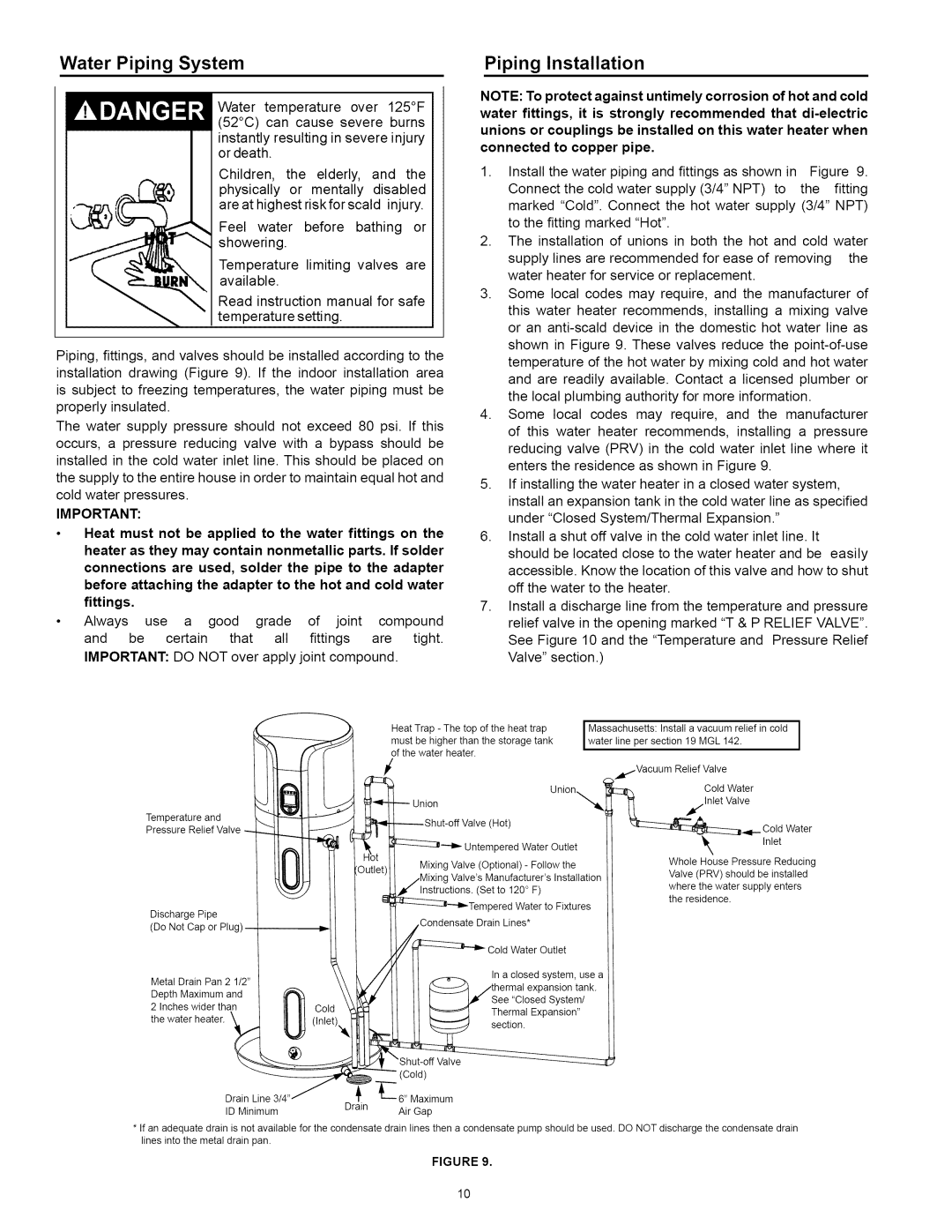 Kenmore 153.32118, 153.32116 manual Water Piping System, Piping Installation, SeeClosedSystem 