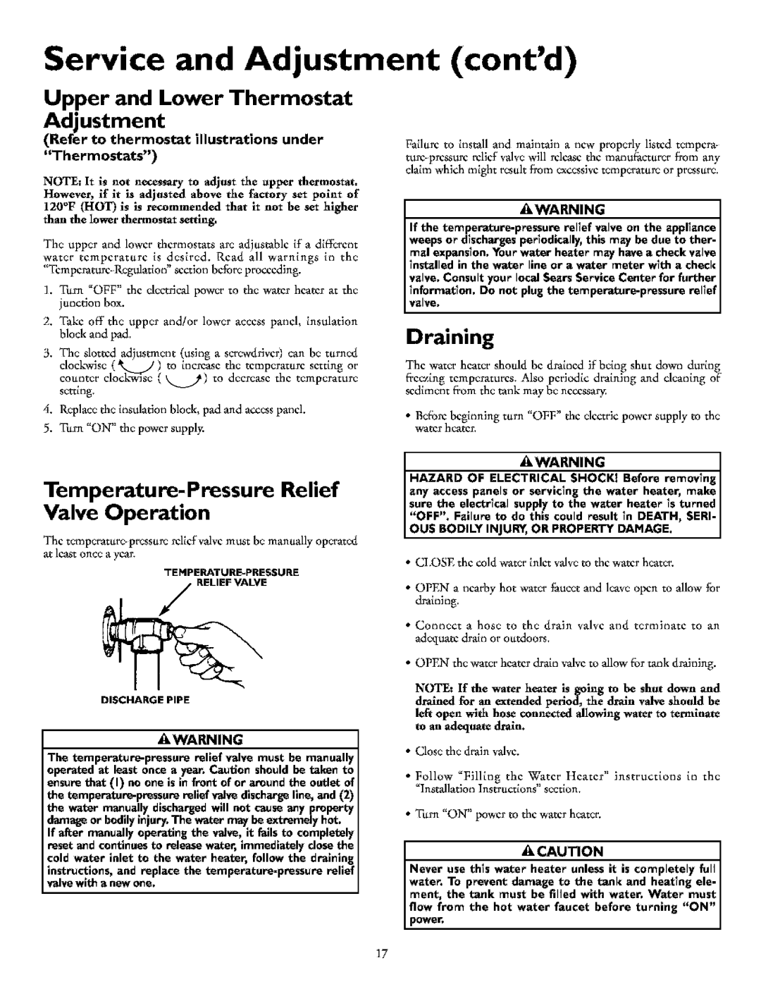 Kenmore 153.321341, 153.321541, 153.321441 Temperature-Pressure Relief, Refer to thermostat illustrations under 