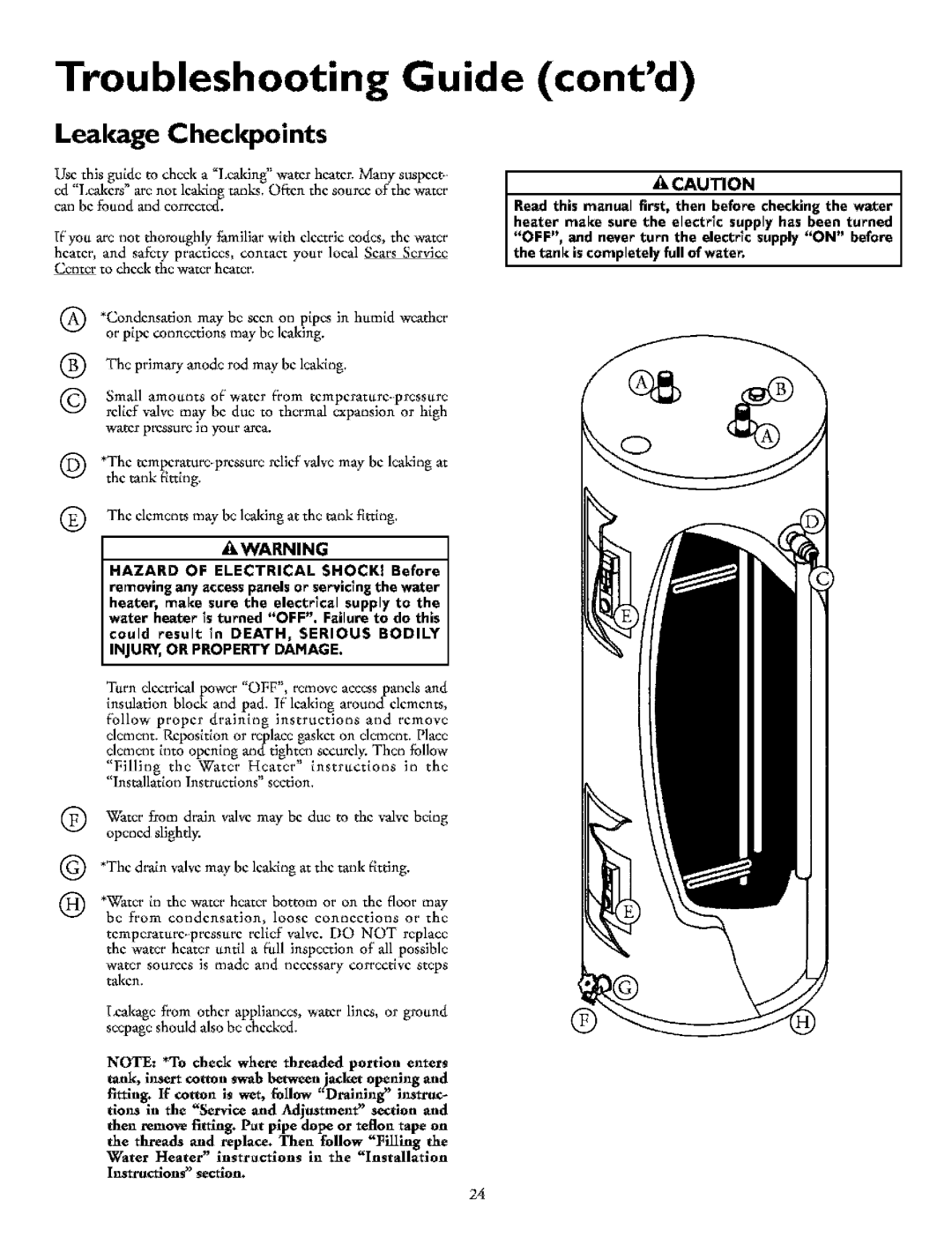 Kenmore 153.321841, 153.321541, 153.321441, 153.321341, 153.321641 Troubleshooting Guide, Leakage Checkpoints 