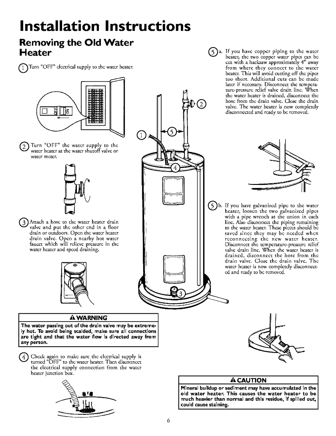Kenmore 153.321541, 153.321441, 153.321841 Installation Instructions, Awa N,N, Removing the Old Water Heater 