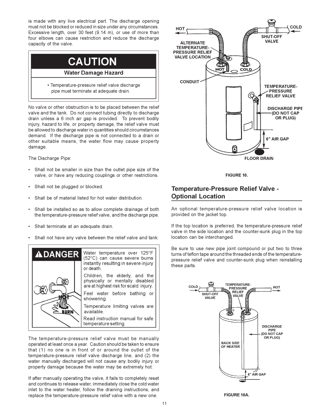 Kenmore 153.326162, 153.326265, 153.326264, 153.326163 owner manual Temperature-Pressure Relief Valve Optional Location 