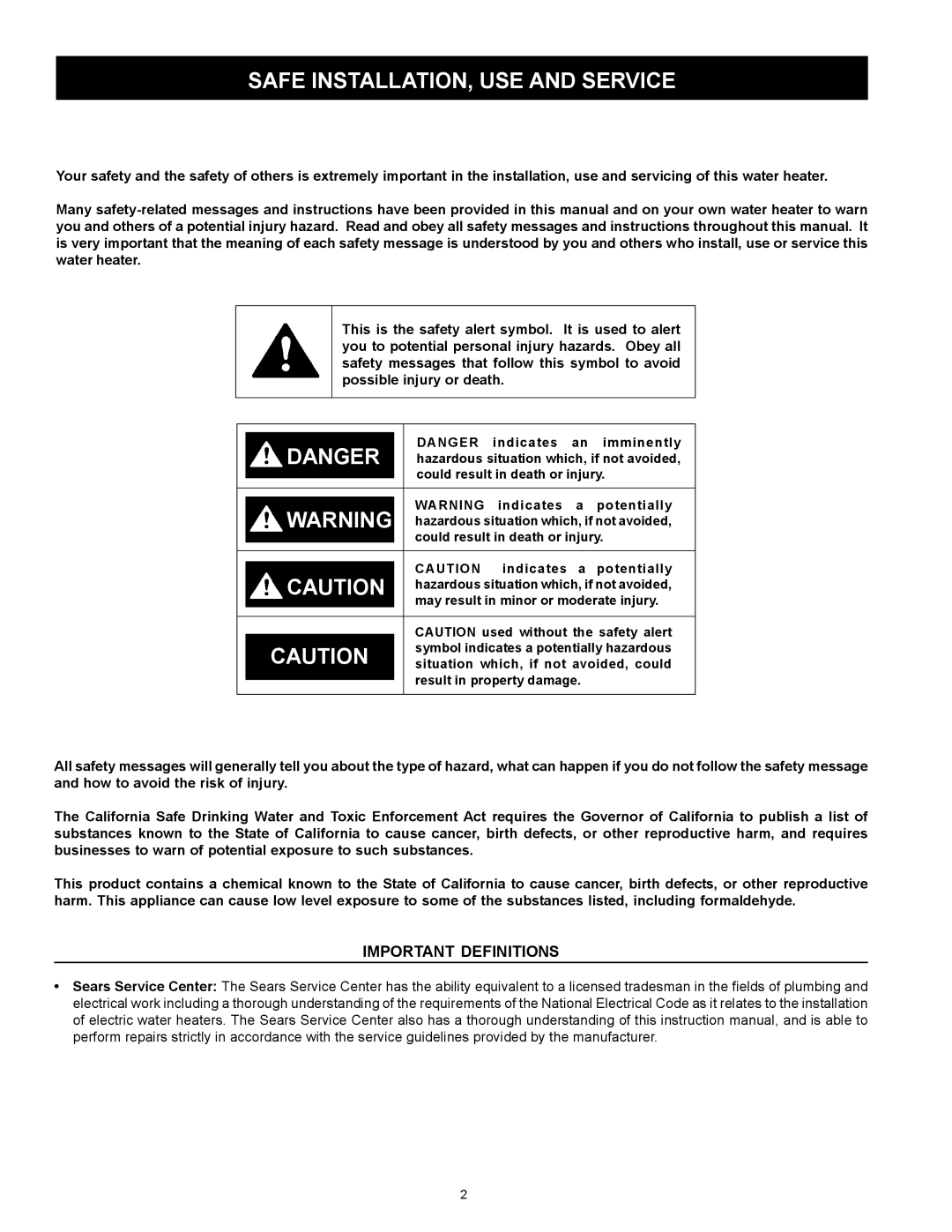 Kenmore 153.326163, 153.326265, 153.326264, 153.326162 owner manual Safe INSTALLATION, USE and Service 