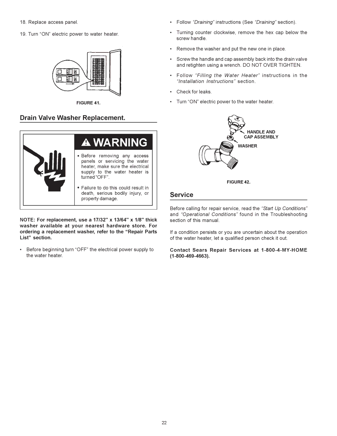 Kenmore 153.326163, 153.326265, 153.326264, 153.326162 owner manual Drain Valve Washer Replacement, Service 