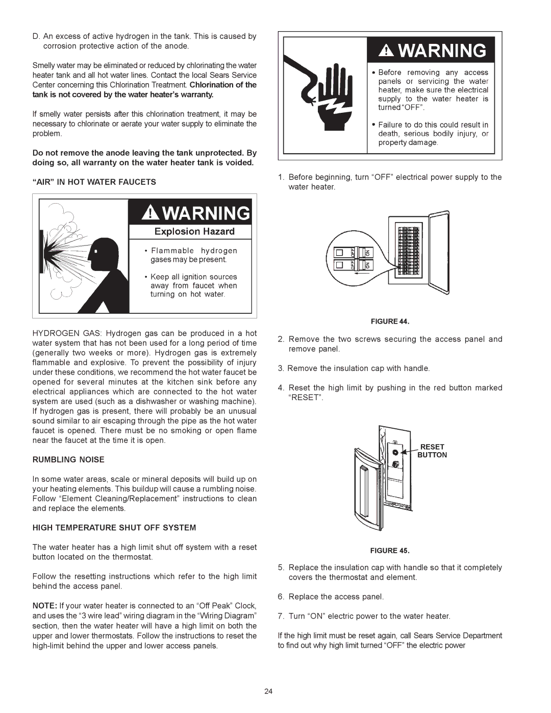 Kenmore 153.326265, 153.326264, 153.326163, 153.326162 owner manual AIR in HOT Water Faucets 