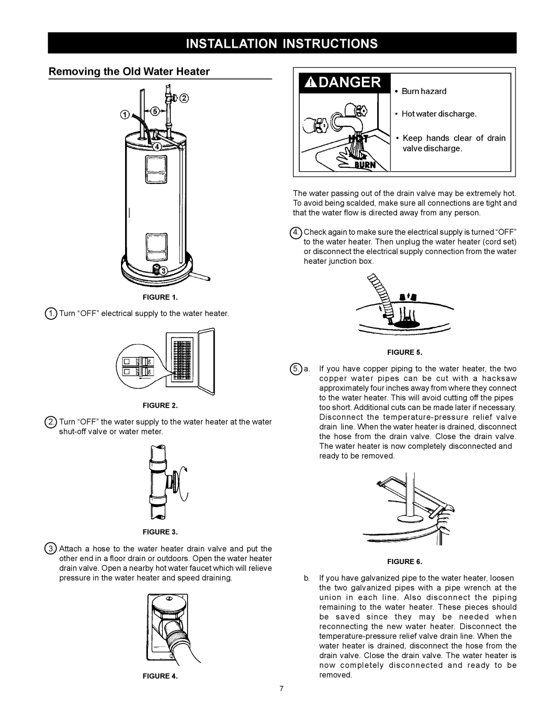 Kenmore 153.326162, 153.326265, 153.326264, 153.326163 owner manual Installation Instructions, Removing the Old Water Heater 