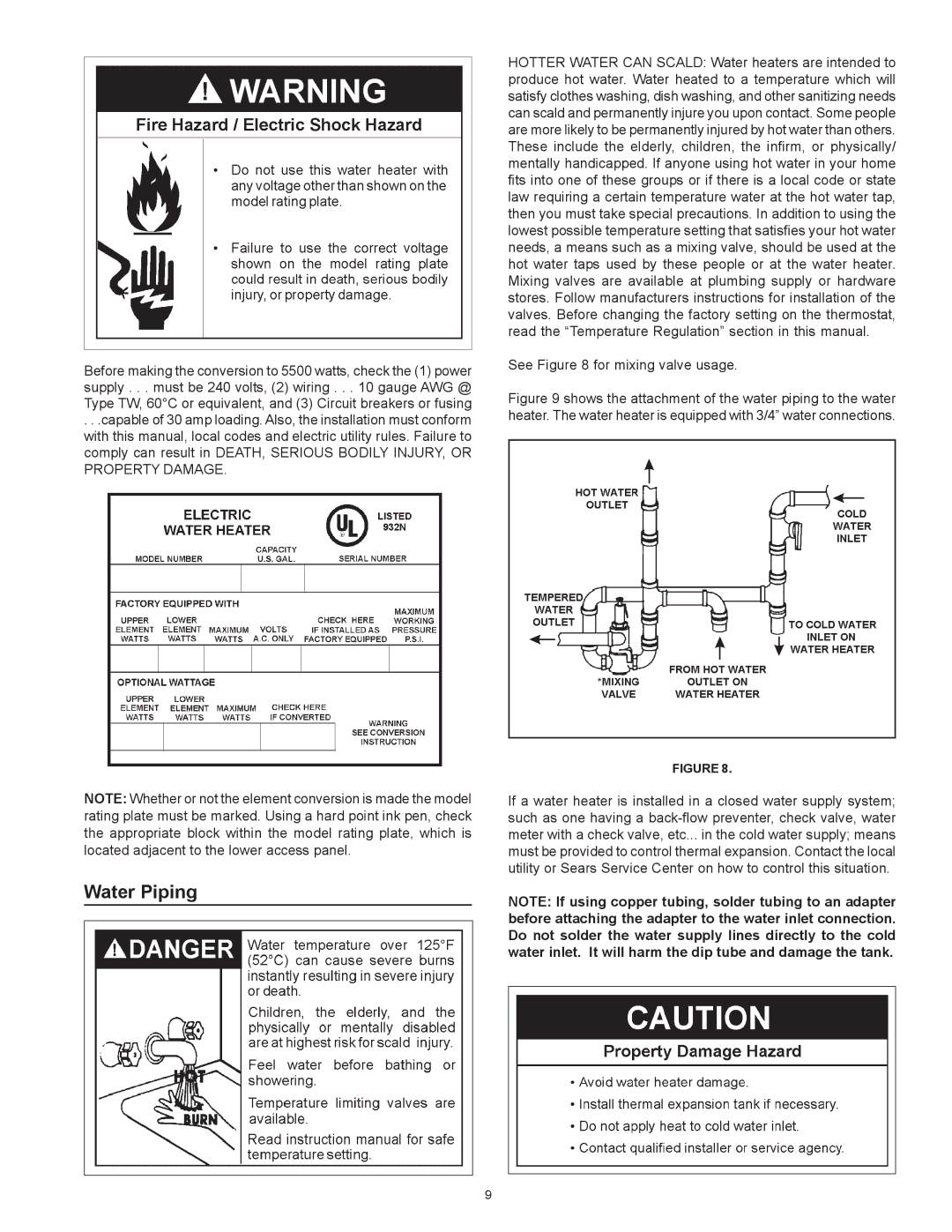 Kenmore 153.326264, 153.326265, 153.326163, 153.326162 owner manual Water Piping 