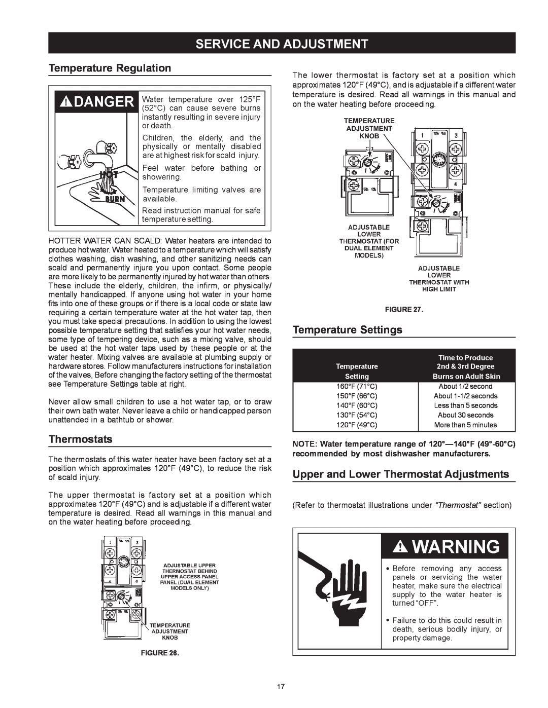 Kenmore 153.326264, 153.326265 Service And Adjustment, Temperature Regulation, Thermostats, Temperature Settings 