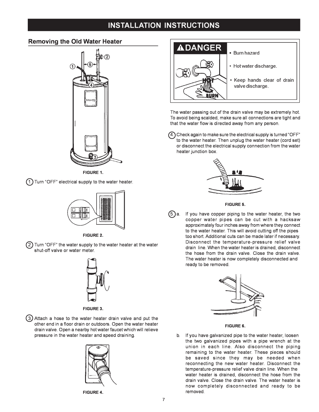Kenmore 153.326162, 153.326265, 153.326264, 153.326163 owner manual Installation Instructions, Removing the Old Water Heater 