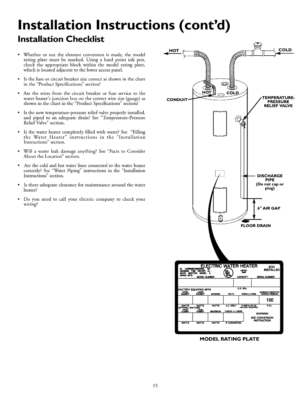 Kenmore 153.326361, 153.326761, 153.326561, 153.326461, 153.326661, 153.326861 owner manual Installation Checklist 