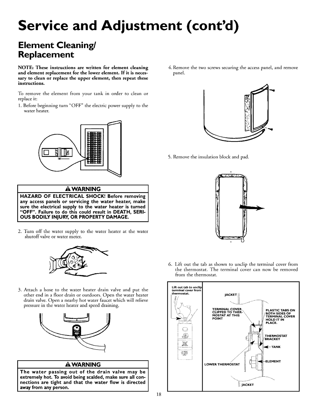 Kenmore 153.326461, 153.326761, 153.326561, 153.32686, 153.326361 Service and Adjustment contd, Element Cleaning Replacement 