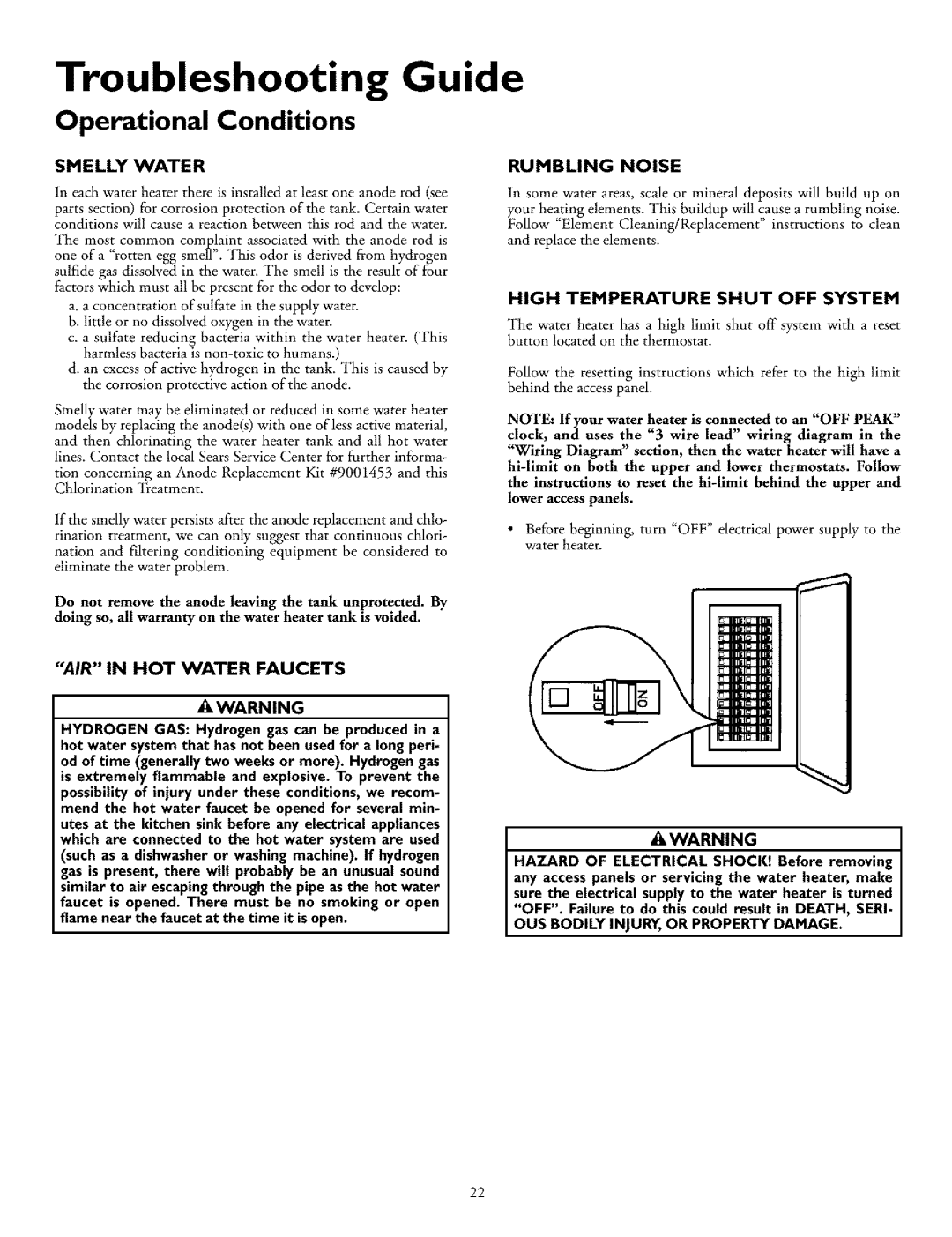 Kenmore 153.326861, 153.326761 Smelly Water, Rumbling Noise, High Temperature Shut OFF System, AIR in HOT Water Faucets 