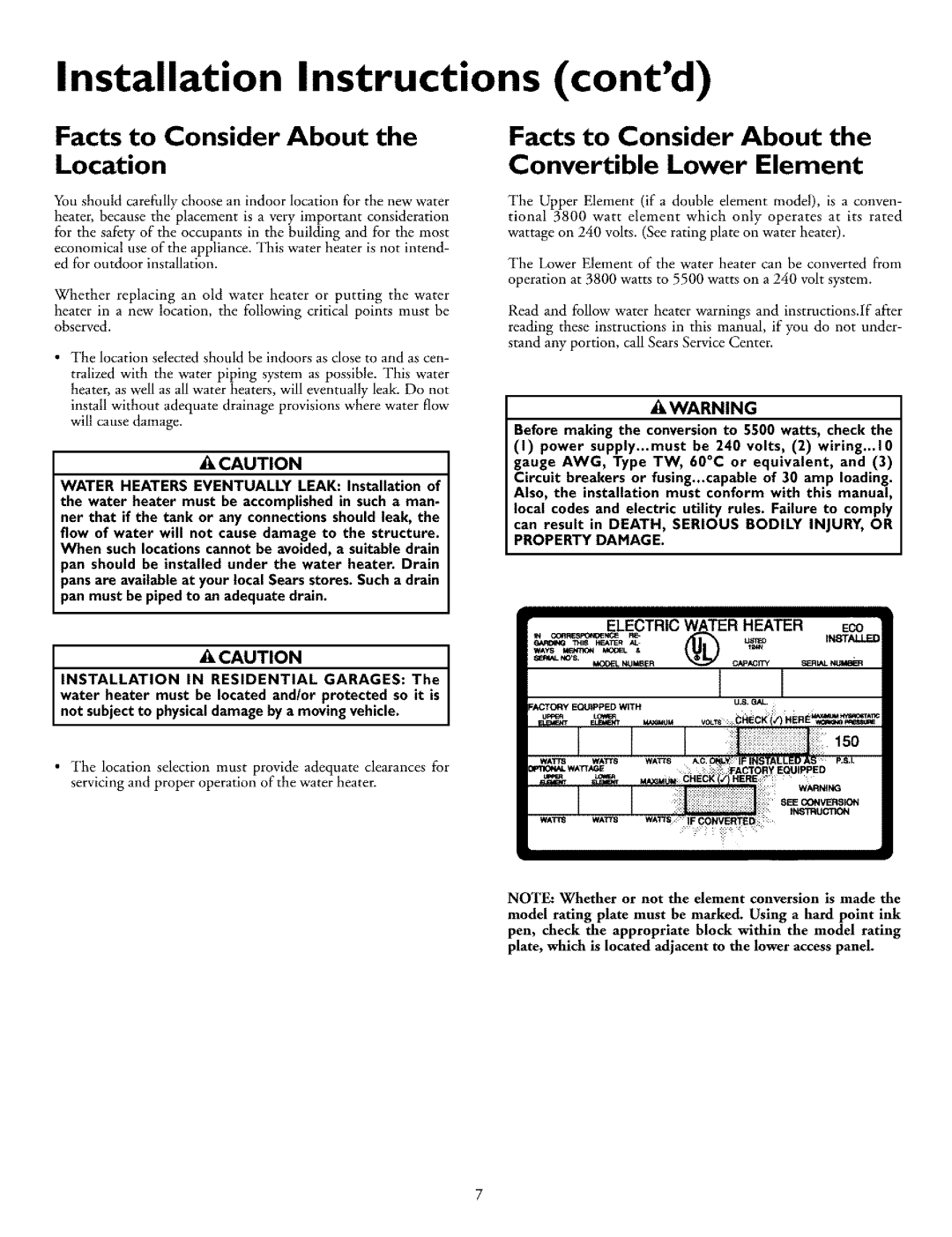 Kenmore 153.32636, 153.326761, 153.326561, 153.32686 Installation Instructions, Contd, Facts to Consider About the Location 